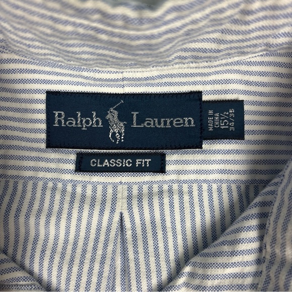 Ralph Lauren Blue and White Striped Casual Button Down Shirt - Picture 7 of 7